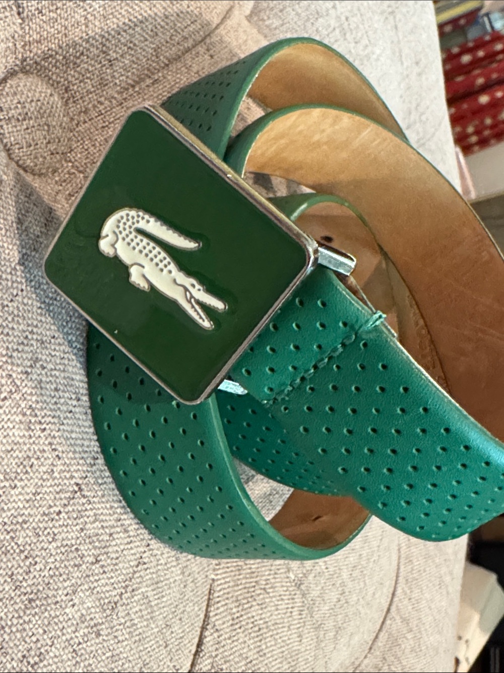 Lacoste Kelly Green Logo Belt in a Size Large